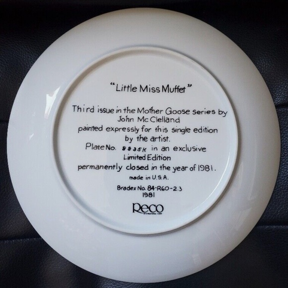 Little Miss Muffet Collectors Plate by John McClelland Bradford Exchange 1981 - Picture 2 of 2